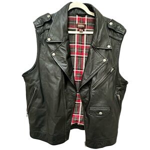 Danier Genuine Leather Moto Vest with Plaid Lining XL